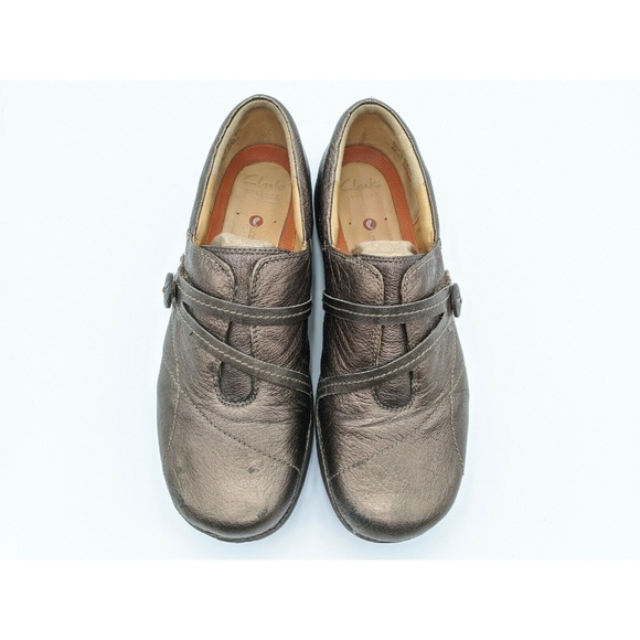 Clarks Unstructured Bronze Metallic Clog Flats - Picture 5 of 8